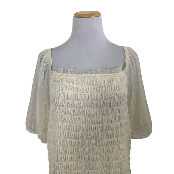 Torrid Mesh Swiss Dot Smocked Top Women’s 3X Sheer Puff Sleeves Coquette Cottage - Picture 4 of 17